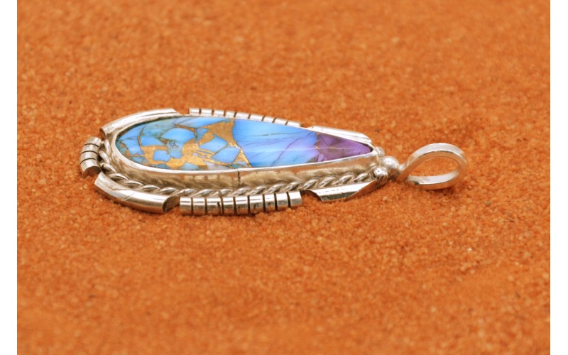 Pendentif turquoise mojave-argent 925/1000-bijoux amerindiens-style navajo-femme et homme-artisanal