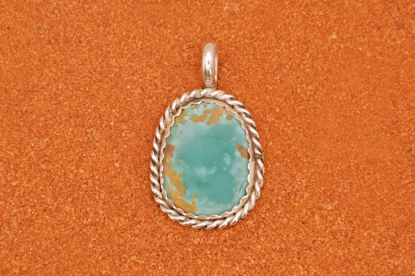 Pendentif turquoise-kingman-bijoux amerindiens-style navajo-cadeau-argent massif-unique-homme et femme