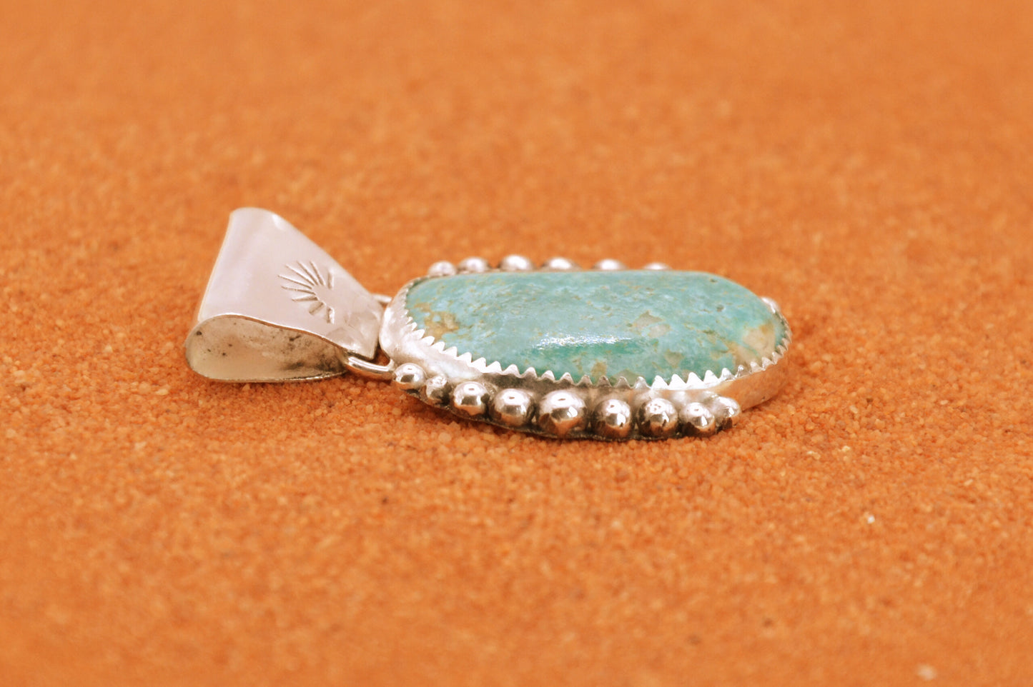 Pendentif turquoise kingman-style navajo-bijoux amerindiens-cadeau-argent massif-homme-femme-artisanat