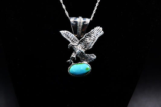 Pendentif aigle-turquoise sonora gold-homme-style navajo-bijoux amerindien-argent massif-unique-cadeau