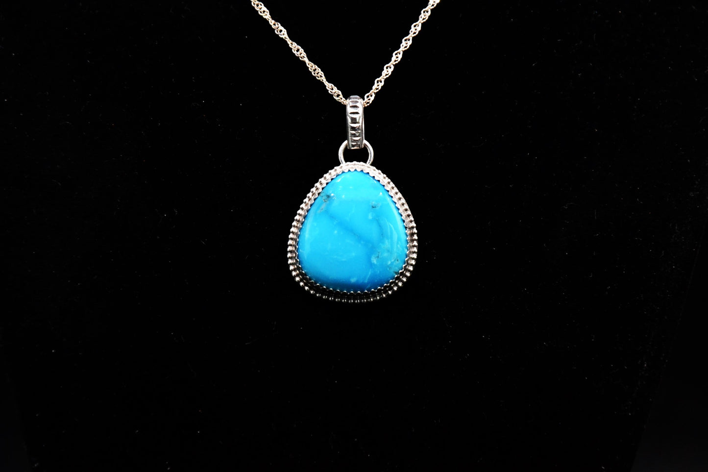 Pendentif turquoise-kingman-bijoux amerindiens-style navajo-cadeau-homme et femme-unique-argent sterling