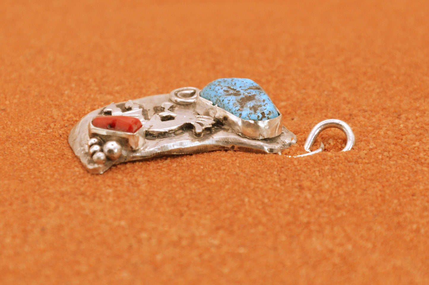 Pendentif kokopelli-turquoise kingman-corail-bijoux amerindiens-style navajo-cadeau-argent 925