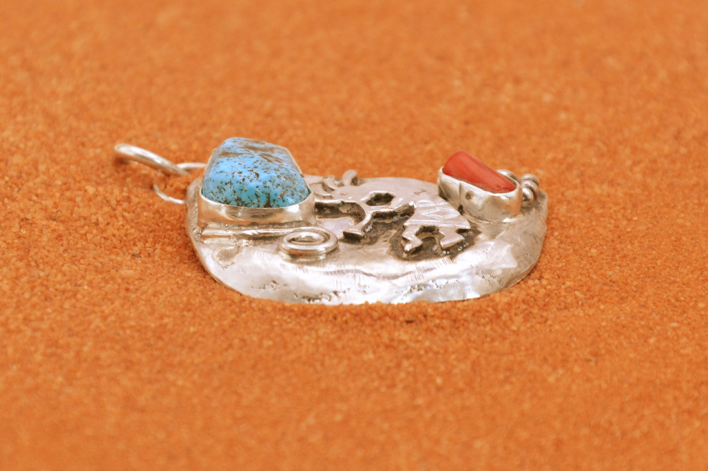 Pendentif kokopelli-turquoise kingman-corail-bijoux amerindiens-style navajo-cadeau-argent 925