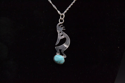 Pendentif kokopelli-turquoise kingman-bijoux amerindiens-navajo-argent massif-cadeau-homme et femme