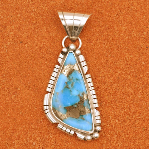 pendentif mixte-turquoise mojave-argent 925/1000-style navajo-idée cadeau-bijoux amerindiens-bohème-artisanat