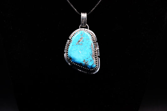 Pendentif turquoise-bijoux amerindien-style navajo-argent massif-homme et femme-idee cadeau-piece unique