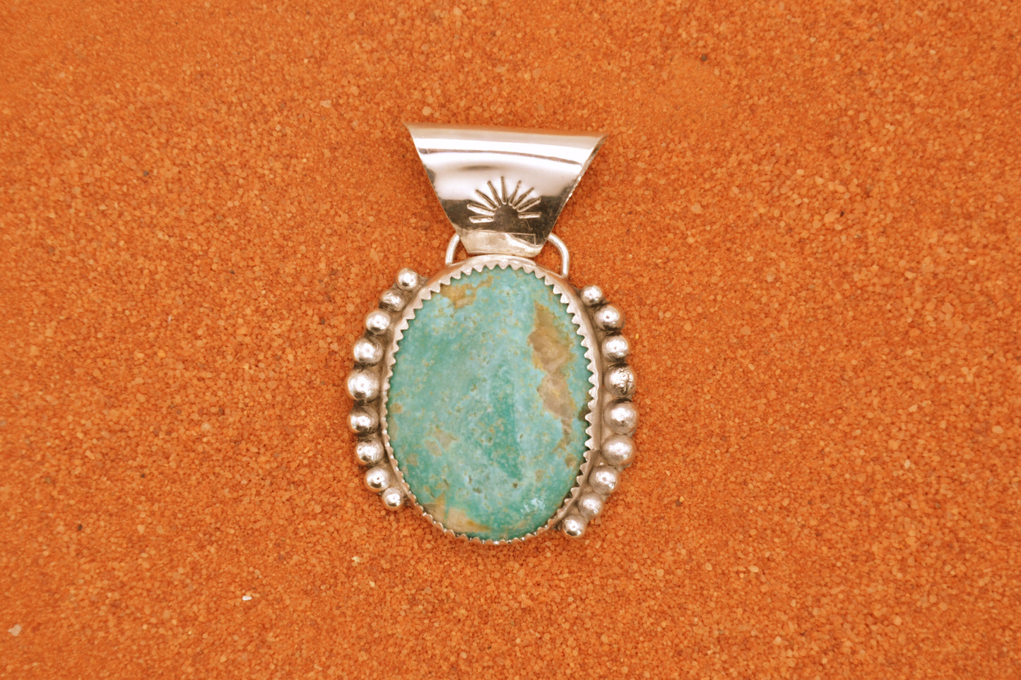 Pendentif turquoise kingman-style navajo-bijoux amerindiens-cadeau-argent massif-homme-femme-artisanat