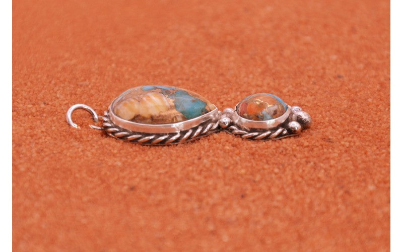 Pendentif mixte-turquoise oyster copper-argent 925/1000-bijoux amerindiens-style navajo-idee cadeau