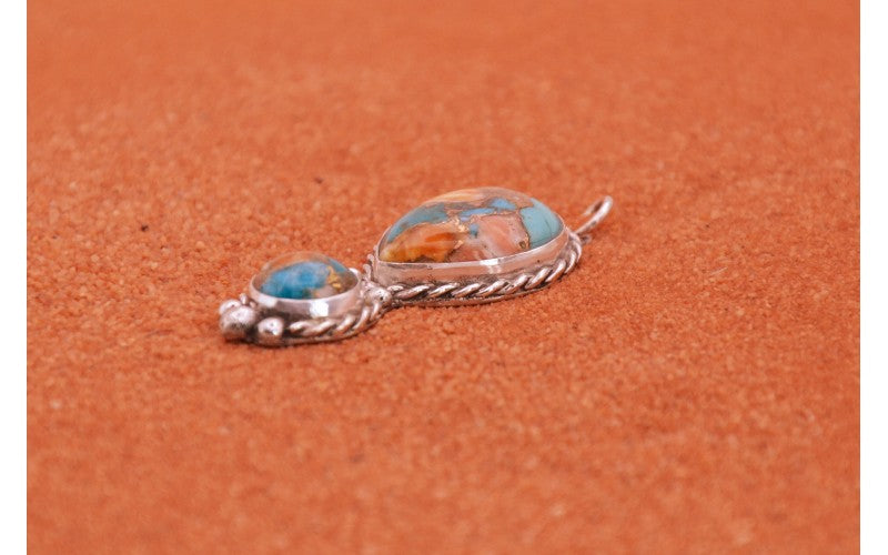 Pendentif mixte-turquoise oyster copper-argent 925/1000-bijoux amerindiens-style navajo-idee cadeau