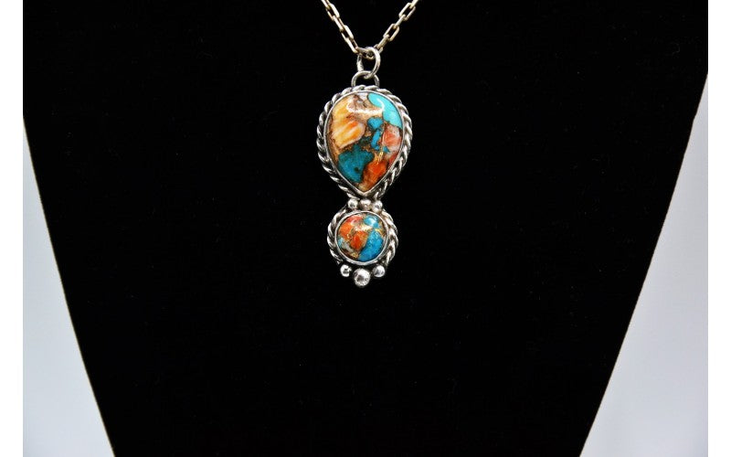 Pendentif mixte-turquoise oyster copper-argent 925/1000-bijoux amerindiens-style navajo-idee cadeau