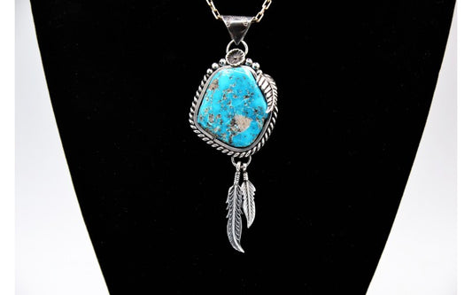 Pendentif turquoise-pilot mountain-argent 925/1000-piece unique-plumes-bijoux amerindiens-boheme-idee cadeau