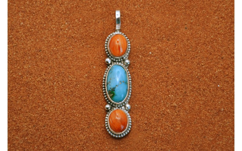 Pendentif turquoise sonora-spiny oyster-argent 925/1000-idée cadeau-style navajo-artisanat-boheme-bijoux amerindiens-femme