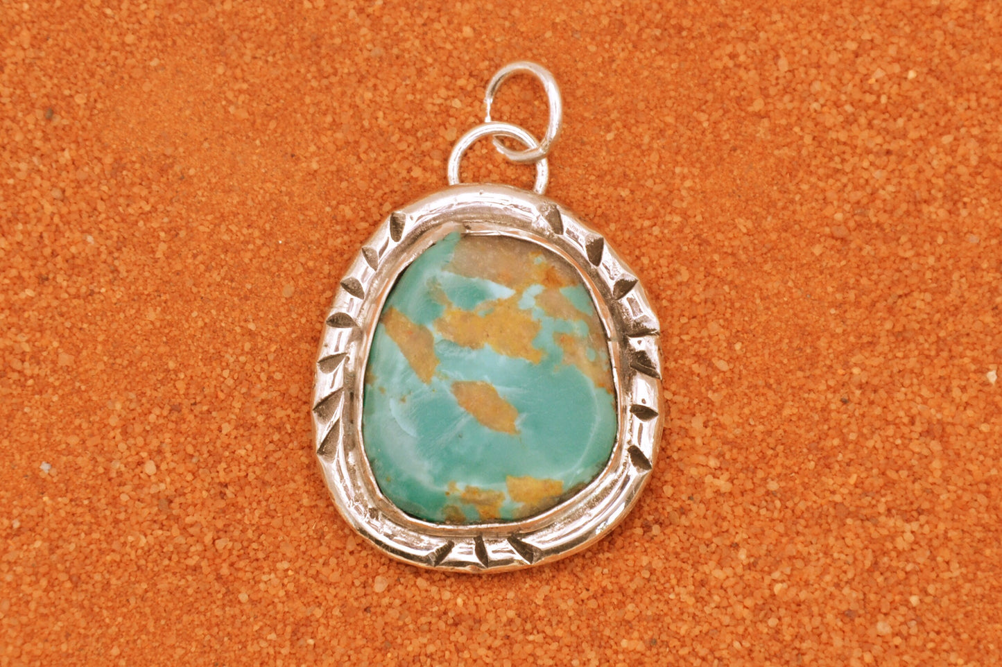 Pendentif amerindien-turquoise kingman-style navajo-cadeau-homme et femme-argent massif-bijoux turquoise